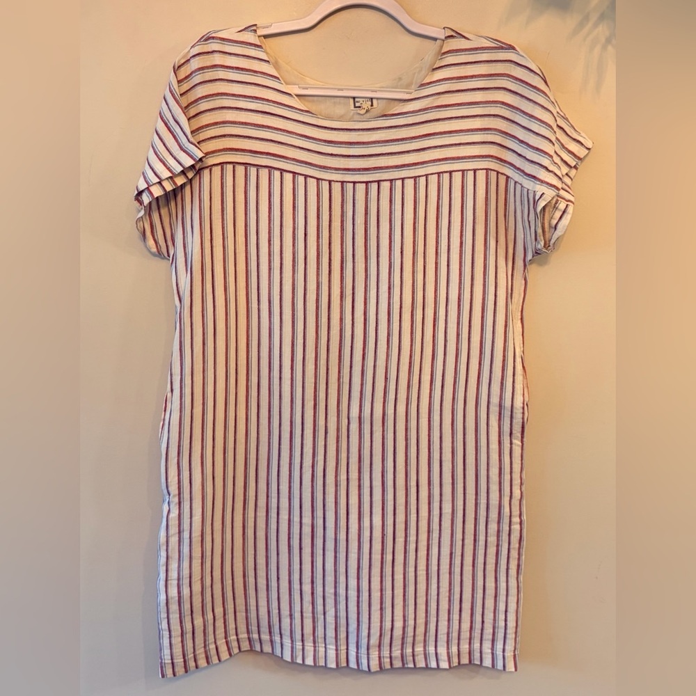 Anthropologie MO:VINT Linen Oversized Striped Shift Dress